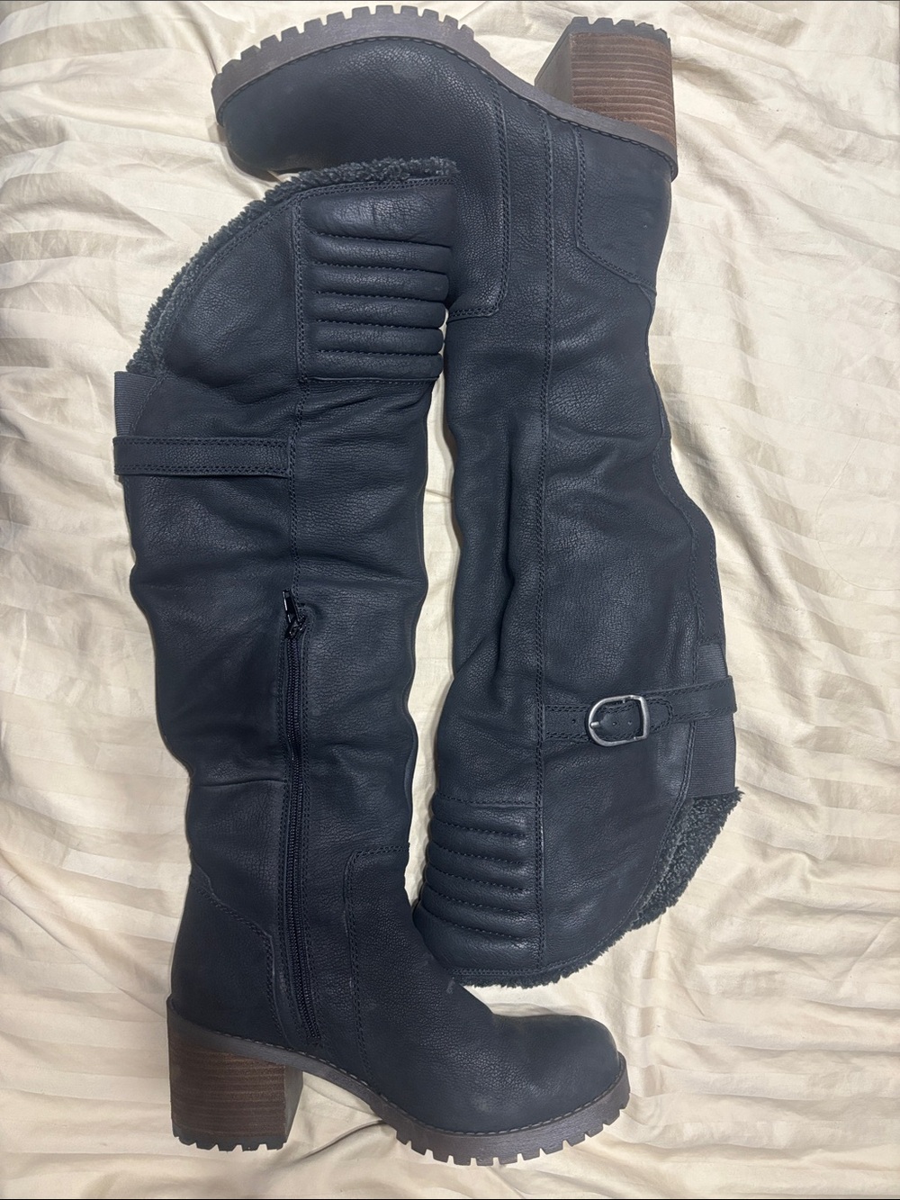 Lucky Brand Black Over-the-Knee Faux Leather Boots with Buckle
